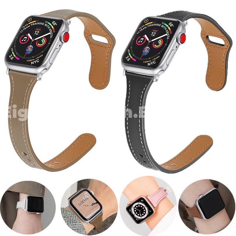 สายนาฬิกาข้อมือ หนังวัวแท้ สีพื้น สไตล์มินิมอล อุปกรณ์เสริม สําหรับ Apple Watch Ultra 2 Ultra Serie
