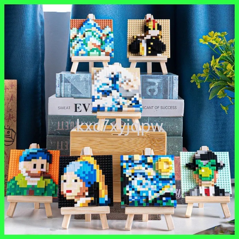 ภาพวาดที่มีชื่อเสียง 3D Pixel Art Building Blocks Creative Van Gogh Starry Sky Micro Blocks DIY ของ