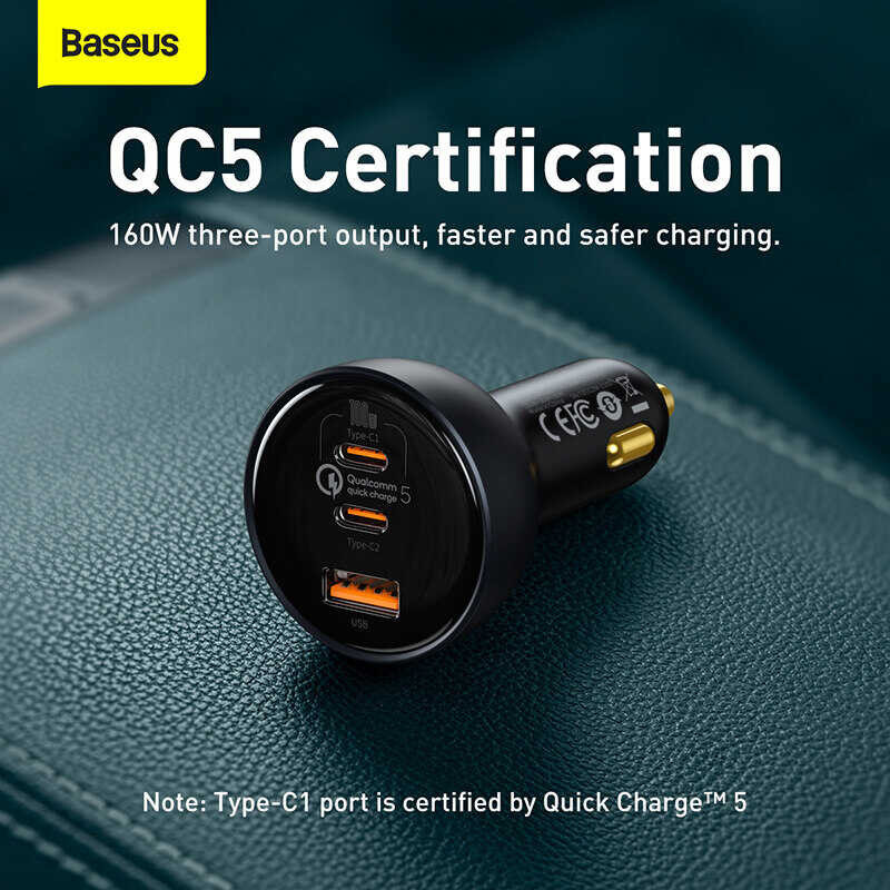 ❤ Baseus 160W Car Quick Charge QC 5.0 4.0 3.0 PD USB Type C Charger