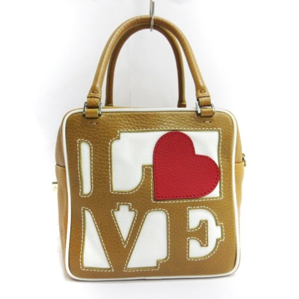 Jiri Cube 2 Way Shoulder Bag Hand Leather LOVE Camel Direct from Japan Secondhand
