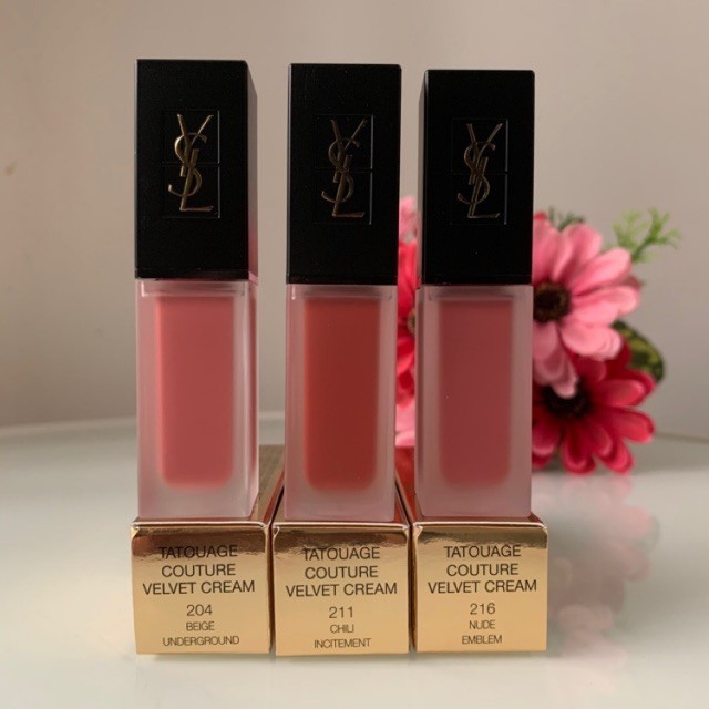 ♞แท้ ลิป YSL 204, 216 tatouage velvet cream 6ml รุ่นฝาดำ เนื้อกำมะหยี่
