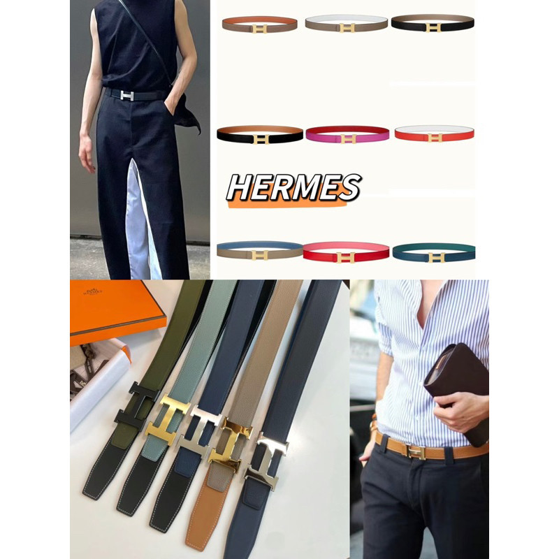 ของแท้ 100% HERMES เข็มขัดหนังลูกวัวแท้สองด้าน