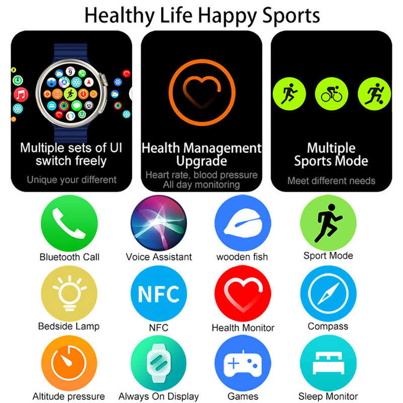 New Smart 2023 Watch Z78 Ultra Compass Activity Tracker NFC Heart Rate Monitor Sports Women Smart