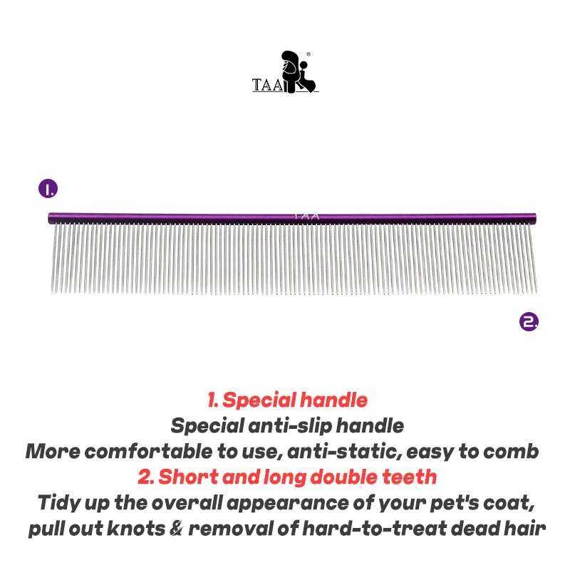 สัตว์เลี้ยงหวีสุนัขหวีแมวลบยาวและสั้นหนาหนาแน่นลอยผมเปิด TAA Knots หนาแน่นฟันแถวหวีสัตว์เลี้ยงอุปกร