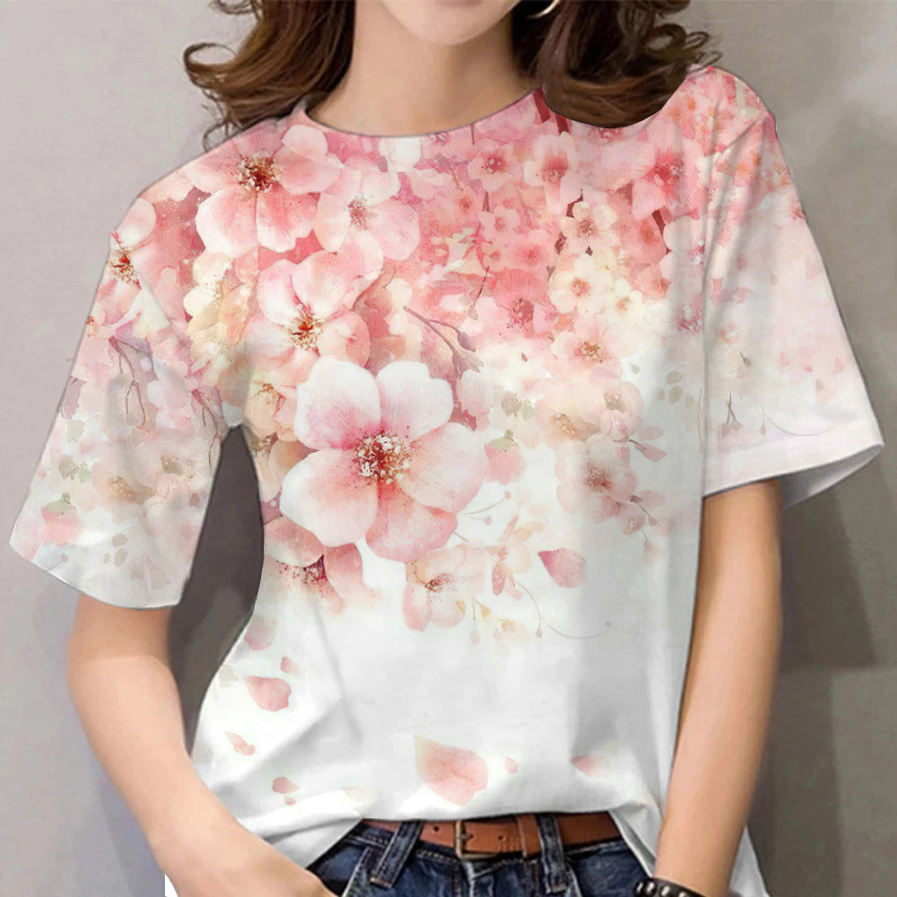 เสื้อยืดแขนสั้นผู้หญิง ลายดอกไม้ ลายสายรุ้ง ลายกราฟฟิตี้ ทรงโอเวอร์ไซส์ ส 46 thumbnail 7