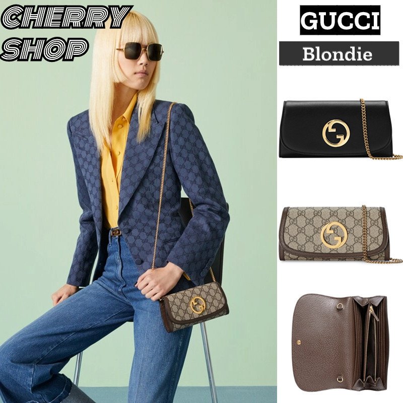 ♞,♘ราคาดีที่สุดของแท้ 100%กุชชี่ Gucci Blondie Long Chain Walletกระเป๋าสตางค์โซ่ยาว กระเป๋าสตางค์โซ