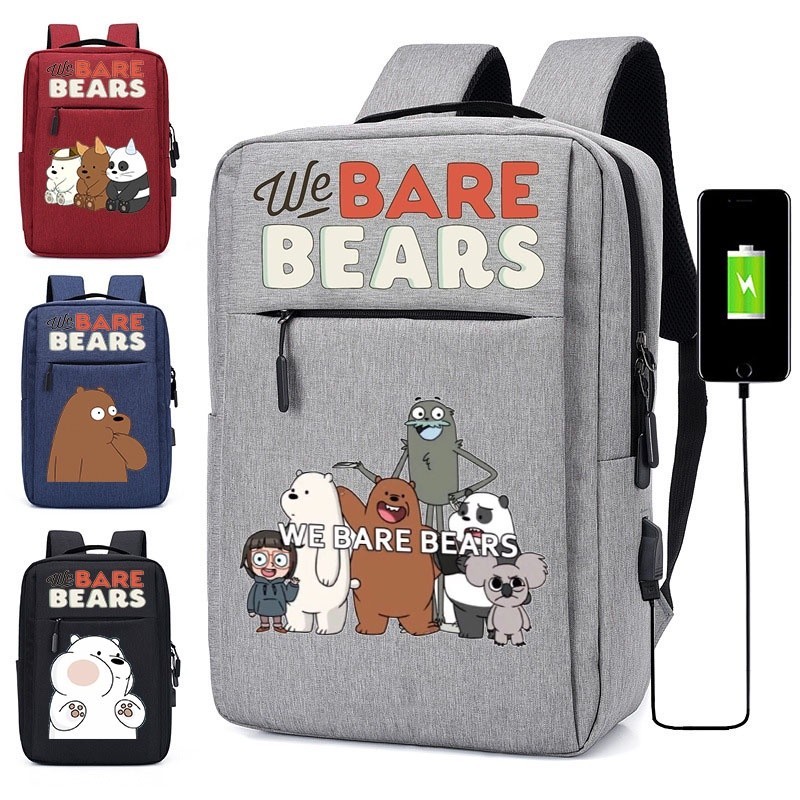 We Bare Bears เราเปลือยหมีกระเป๋าเป้สะพายหลังนักเรียนกระเป๋าเป้สะพายหลังแล็ปท็อป (อินเตอร์เฟส USB)