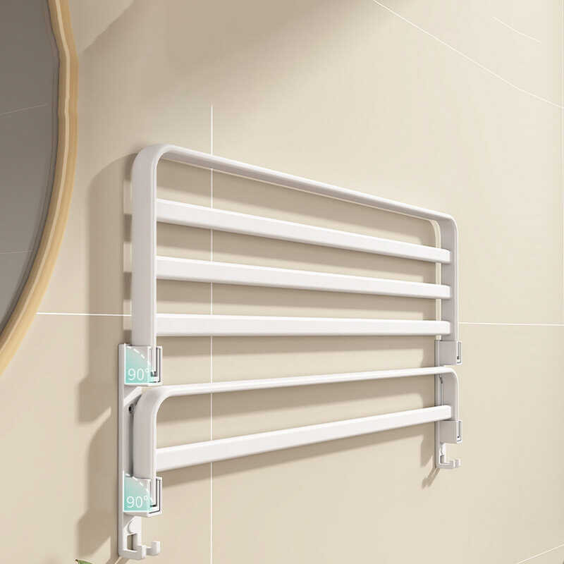 Towel White Rack, Bathroom Folding Towel Rack, Space Aluminum Punching Free Bathroom Storage Rack,