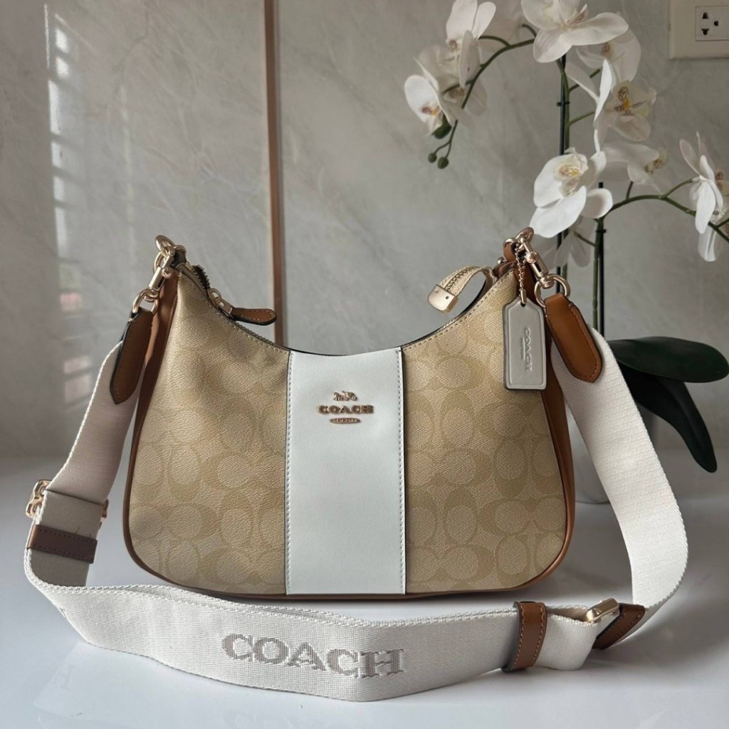 ♞Coach Teri Hobo In Signature Canvas With Stripe CT257