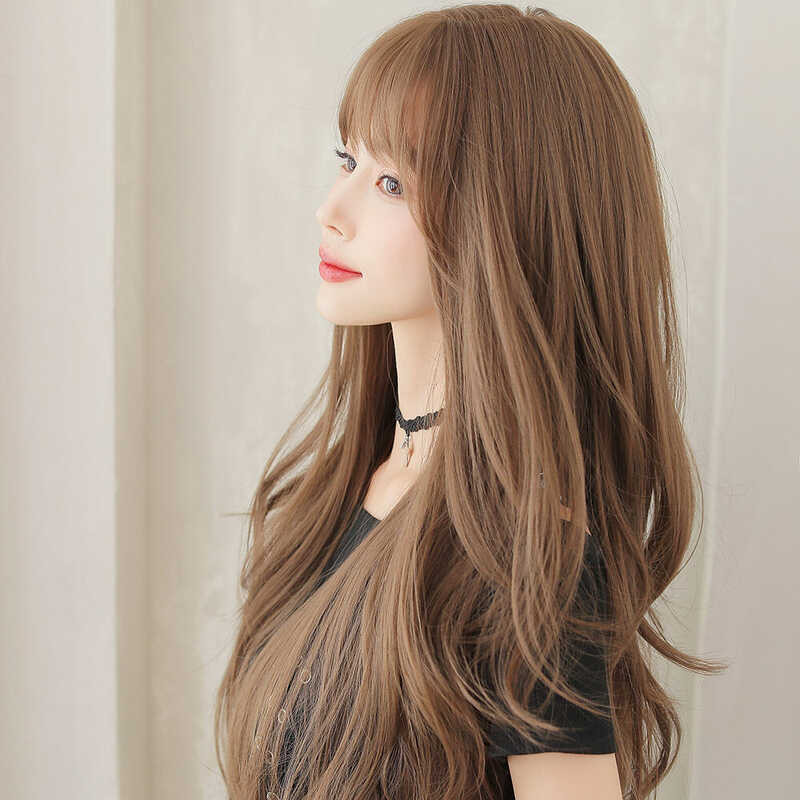 ➧ 7Jhh WIGS Long Curly With Bangs Black Wavy Brown Wigs Natural Hair Full Female Handsome Headgea