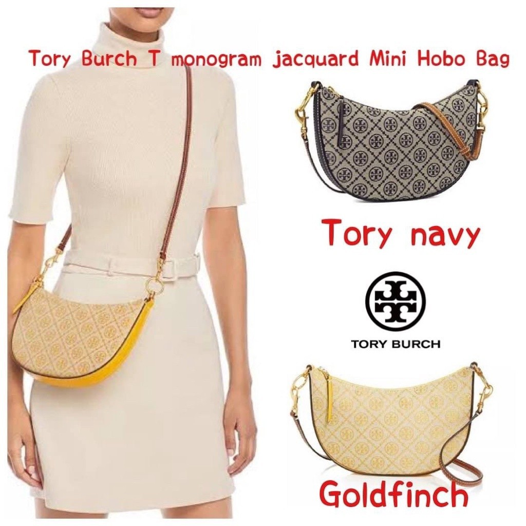 ♞,♘กระเป๋าสะพาย ทรงพระจันทร์ Tory Burch T monogram jacquard Mini Hobo Bag