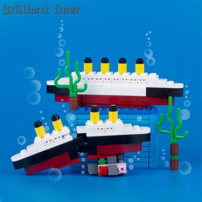 MOC Titanic Ship Model Building Blocks Kits Sank RMS Cruise Boat Steamship Movie Sea Scene DIY Bric
