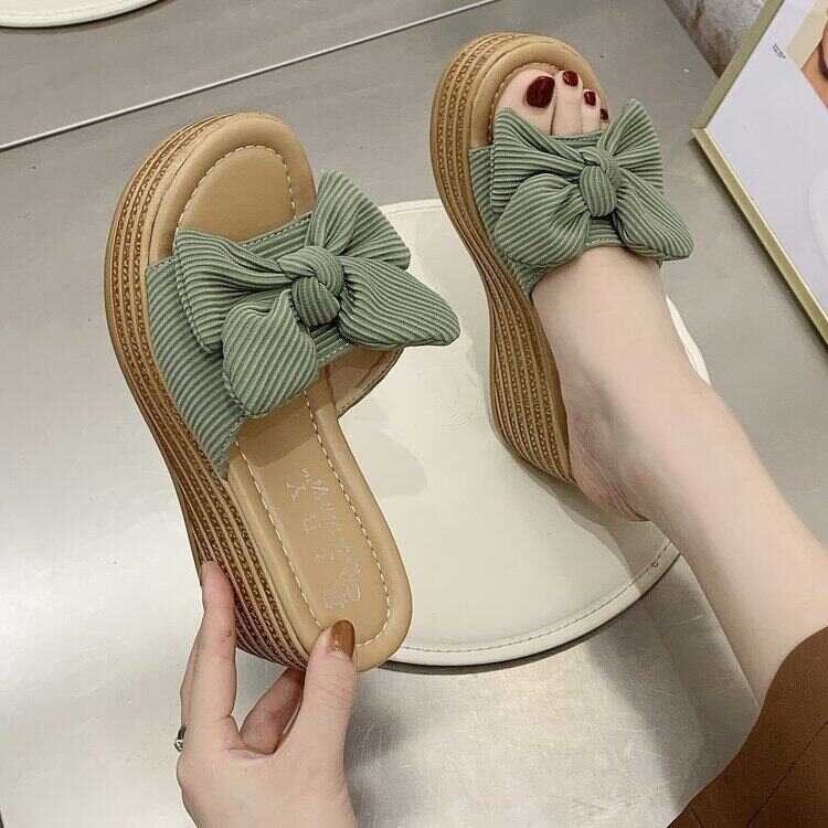➧ Women Fashion Bowknot Platform Slippers Lady New Wedge Heel Sandals