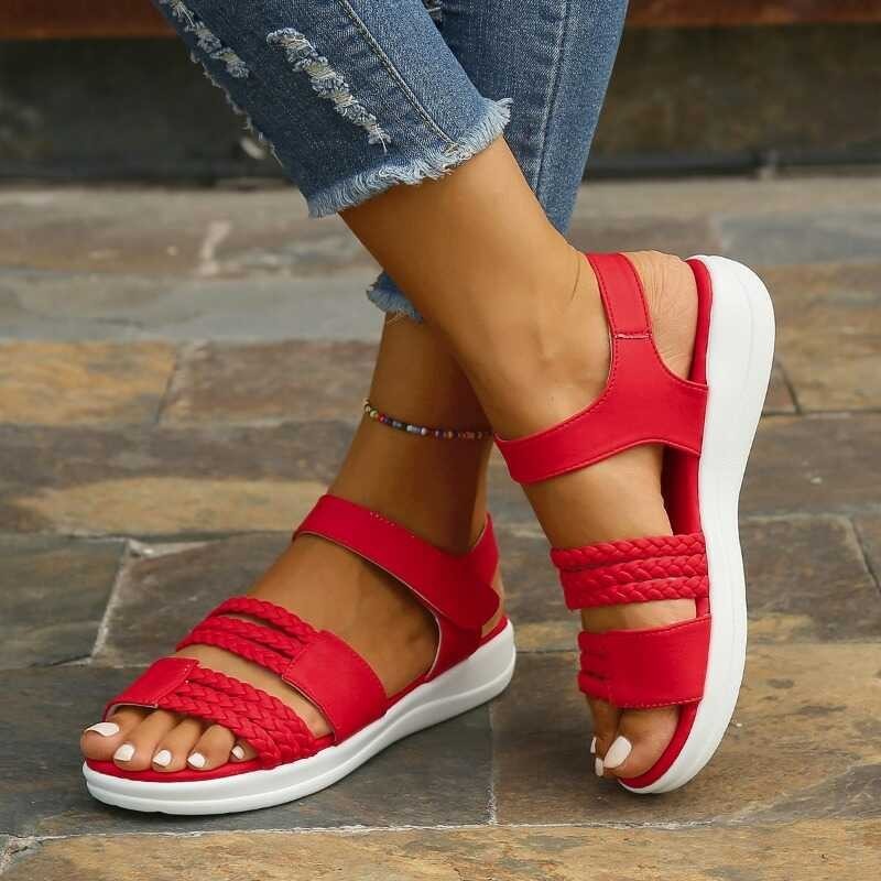 511 รองเท้าแตะผู้หญแฟชั่นรองเท้าแตะสีสันสดใสแบบเปิดน