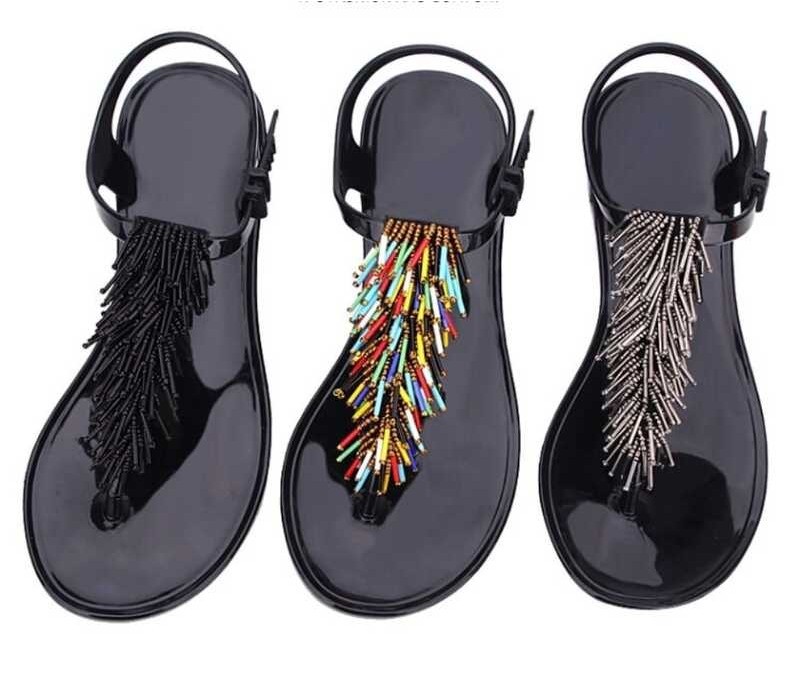 Shoes Flip-flops Women's Sandals for Woman Black Footwear Plastic with Low eels Summer 2023 Crystal