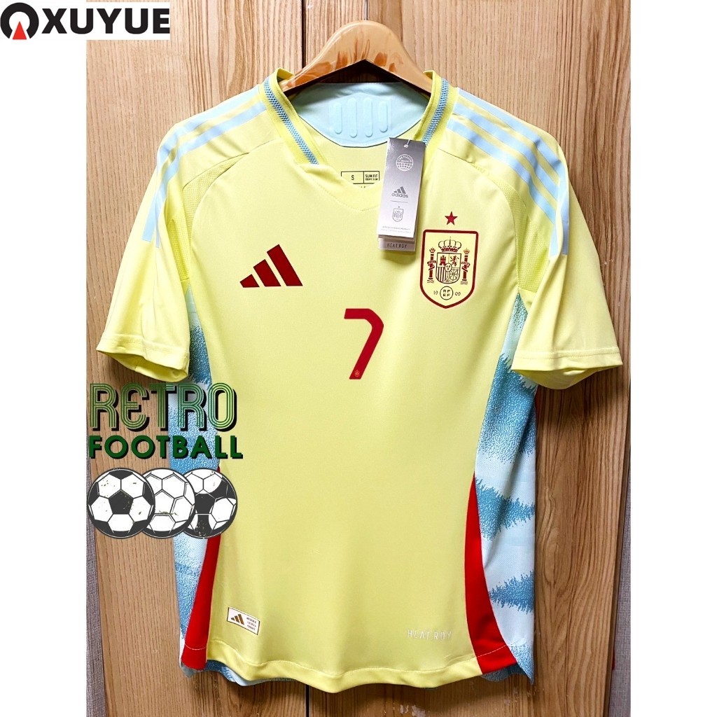 Xuyue เสื้อฟุตบอลทีมชาติ สเปน Away เยือน ยูโร 2024 [ PLAYER ] เกรดนักเตะ สีเหลือง พร้อมชื่อเบอร์นักเ