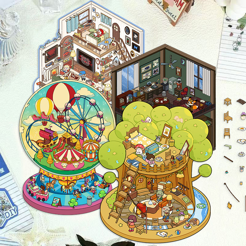 Kowei 3 ชิ้น Secret Base Series 3D กันน้ํา Vintage ทิวทัศน์สติกเกอร์สําหรับสาวสมุดภาพตกแต่งธีมลึกลับ Journal อุปกรณ์เสริมเครื่องเขียนหัตถกรรมอุปกรณ์