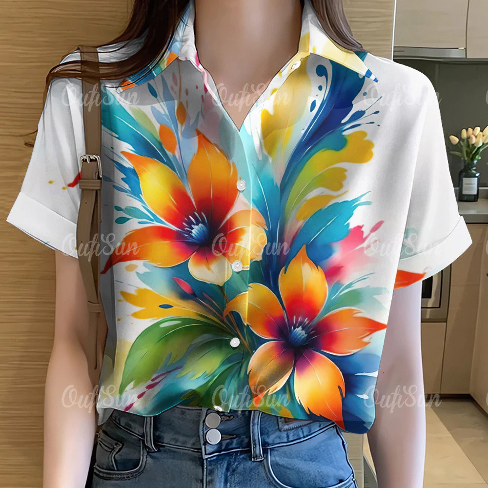 เสื้อผู้หญิงลายดอกไม้ เสื้อแขนสั้นฮาวายโอเวอร์ไซส์ 15 thumbnail 3