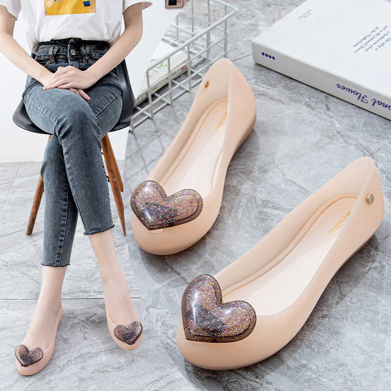 Shipping】Summer ❤ 【Fast New Shallow Waterproof Fishmouth Jelly Shoes Heart-Shaped Plastic Soft Th