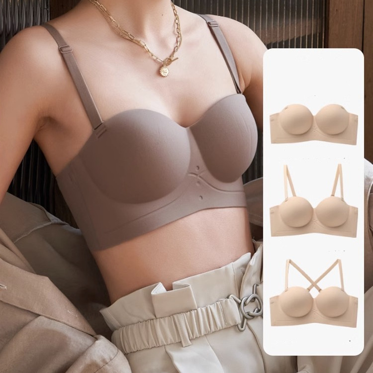 เยาวชนสาว Push Up Bra ไม ่ มีรอยต ่ อชิ ้ นเดียวนุ ่ มหนาฟองน ้ ําผู ้ หญิงชุดชั ้ นใน Comfort ไร ้ สายหญิง Bralette สุภาพสตรีชุดชั ้ นใน