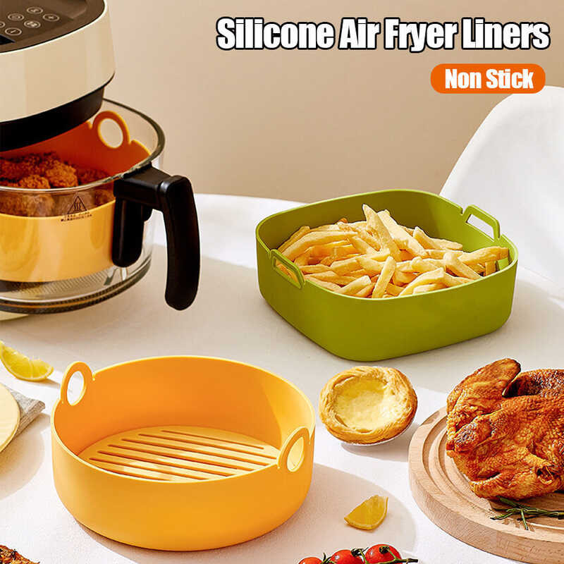 LY Air Fryer Silicone Liners Reusable Food Safe Air Fryer Silicone Basket Non Stick Baking Pan Heat
