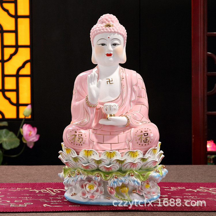 Ceramic Three Treasures Buddha Jade Porcelain Water Seat Buddha Statue Sakyamuni Buddha Medicine Buddha Amitabha