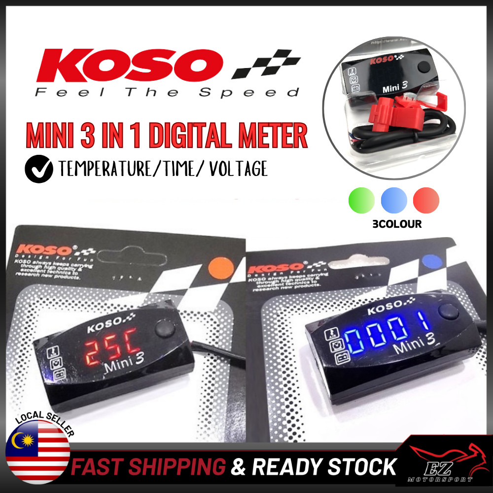 Koso MINI3 METER 3 IN 1 Universal (Clock, Temperature, Voltage) 12V 24V Led Display