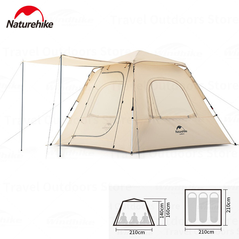 Naturehike Camping 3 Person Automatic Tent UPF50+ Outdoor Park Portable 210T Polyester Waterproof Large Hall One-touch