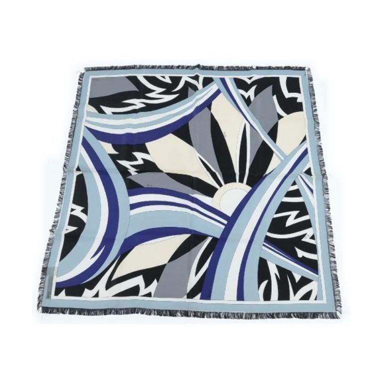 Emilio Pucci SKA M O I Scarf ivory Women black light blue overall pattern Direct from Japan Secondh