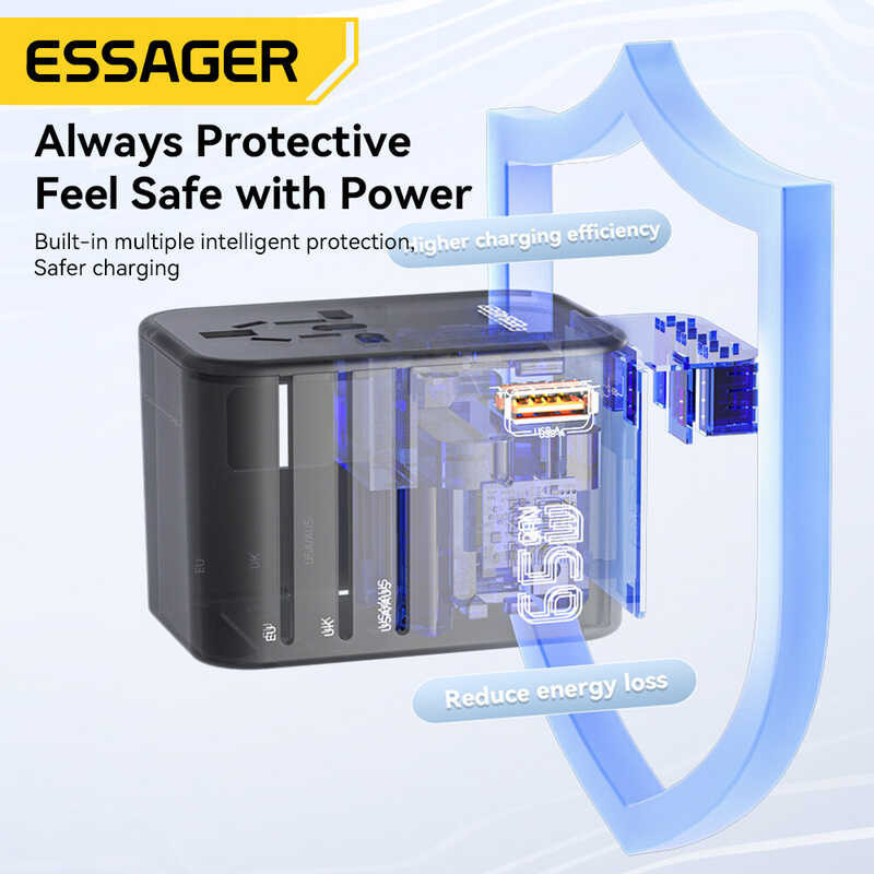 ❤ Essager 65W Universal Fast Travel Adapter Wall Charge Charger For US EU UK AUS 1840W Plug Fully