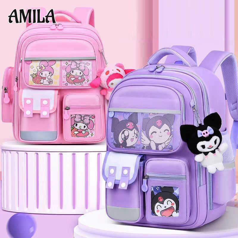 AMILA School Bags For Elementary School Students, Grades 1-3-6, School Bags, Melody Kuromi Cartoon ,