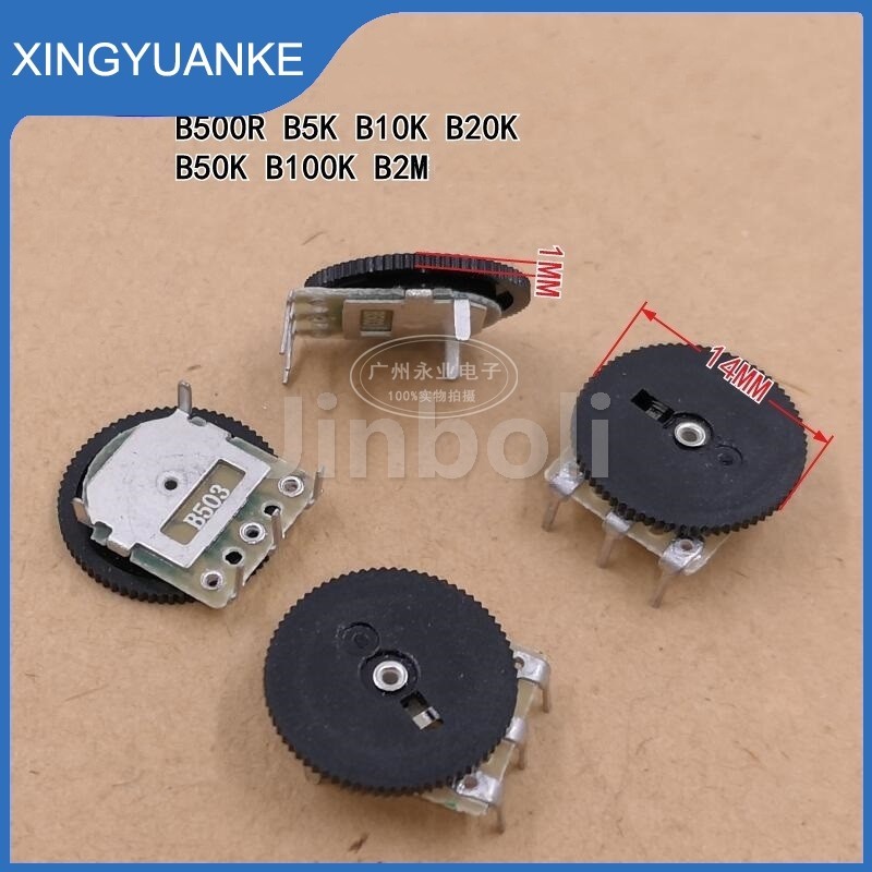10pcs 14*1MM เกียร์เดี่ยว Dial Potentiometer 3Pins B500R B5K B10K B20K B50K B100K Ohm Volume Switch B501 B502 B103 B203 B503 B503 B104 ราคา ถูกที่สุด ดีลบีเคเค