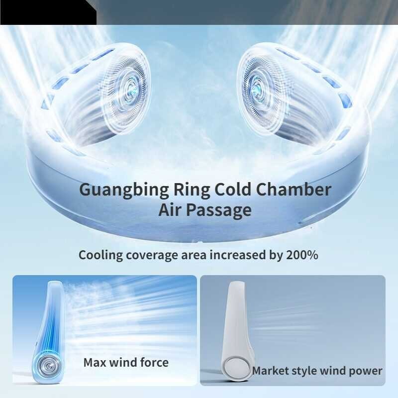 3600/6000MAH RTAKO Portable hanging mini bladeless rechargeable silent outdoor neck fan cooler Neck