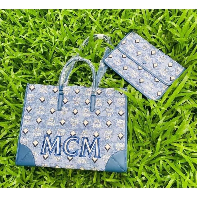 ของแท้  ส่งฟรี  Mcm Medium Tote in Vintage Jacquard Monogram