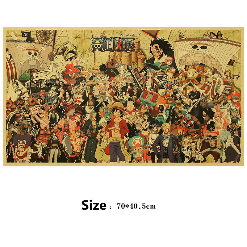 ขนาดใหญ่ One Piece ตัวอักษรคอลเลกชันอะนิเมะโปสเตอร์ Luffy Shanks Wall Art ตกแต่งห้องภาพวาด Retro กระดาษคราฟท์ Vintage โปสเตอร์สติ๊กเกอร์ติดผนัง