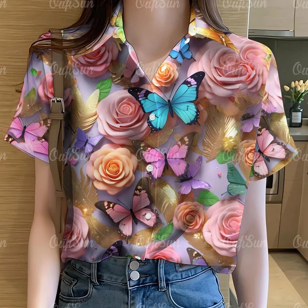 เสื้อลายดอกผู้หญิงแขนสั้น ไซส์ใหญ่ ลายสายรุ้ง กราฟฟิตี้ สไตล์ฮาวาย thumbnail 8