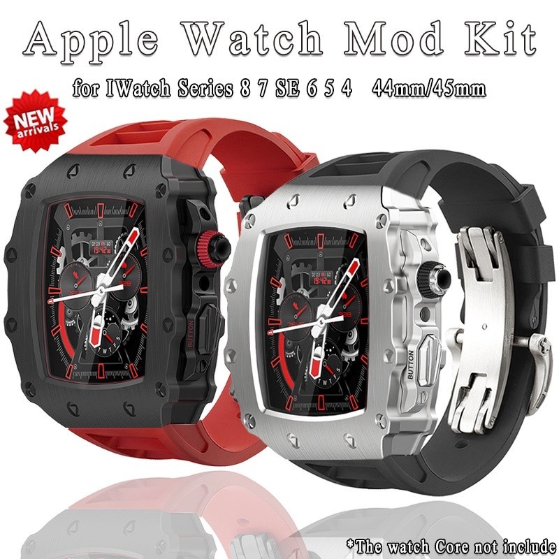 สายนาฬิกาข้อมือยางโลหะ หรูหรา สําหรับ Apple Watch 8 7 45 มม. iWatch Series 6 SE 5 4 44 มม.