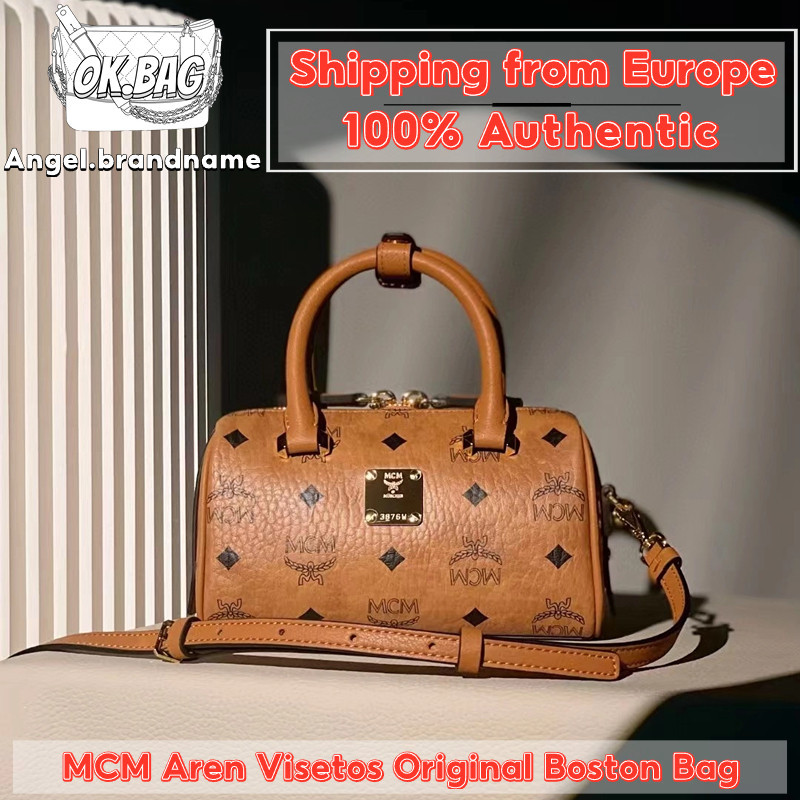 ♞MCM Aren Visetos Original Mini/Small/Medium Boston Bag สุภาพสตรี กระเป๋าสะพายไหล่