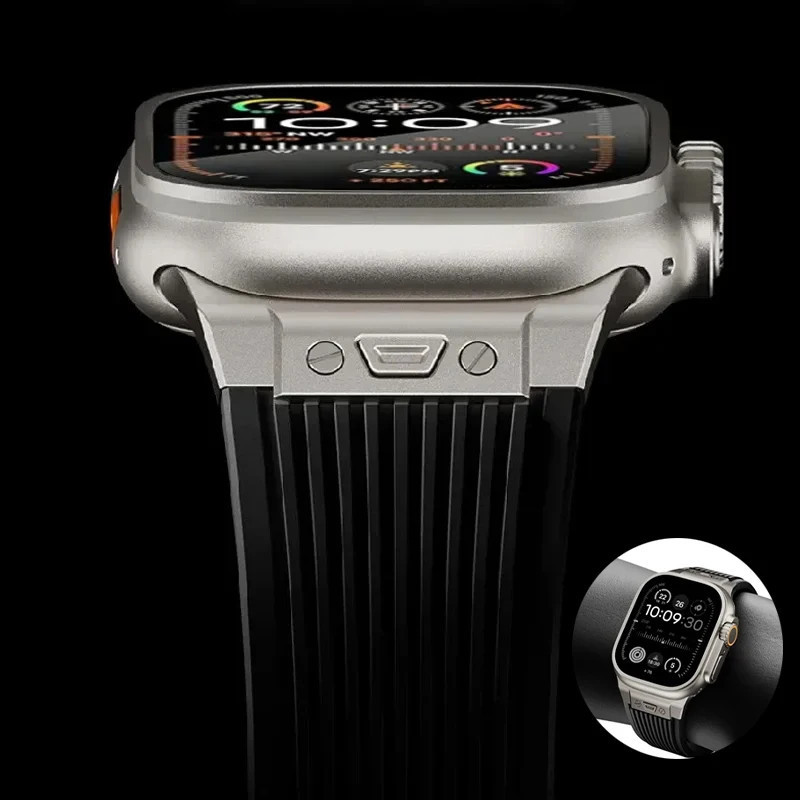 สายนาฬิกาข้อมือซิลิโคนยาง แบบนิ่ม สําหรับ Apple Watch Ultra 2 49 มม. 45 มม. 44 มม. 42 มม. IWatch Se