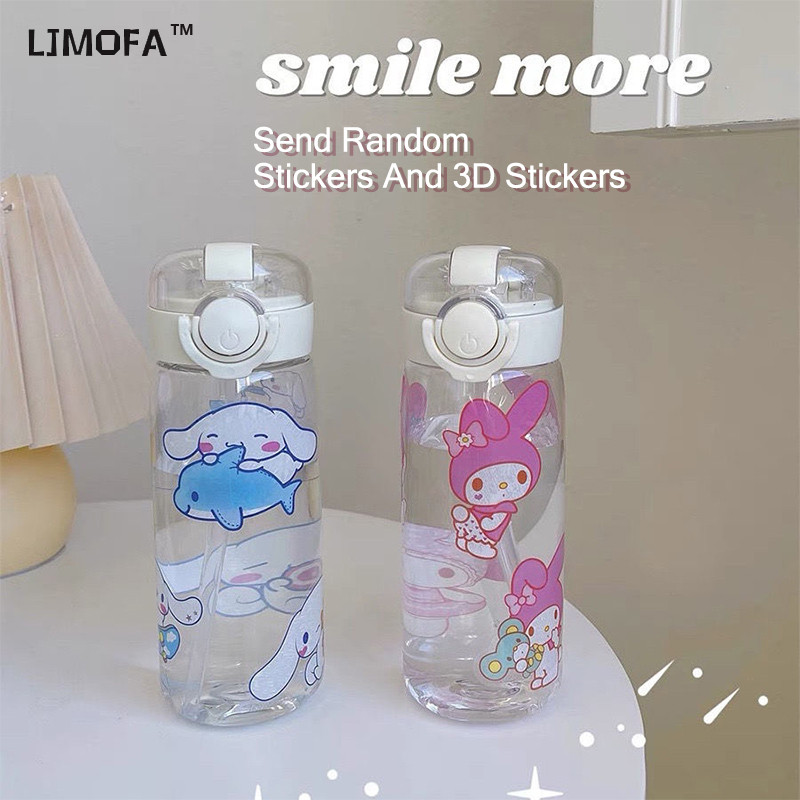 Ljmofa Kids 400ML ถ้วยน้ําสําหรับเด็กส่งสุ่มน่ารักการ์ตูน Kuromi 3D สติกเกอร์ถ้วยน้ําฟางสําหรับสาว