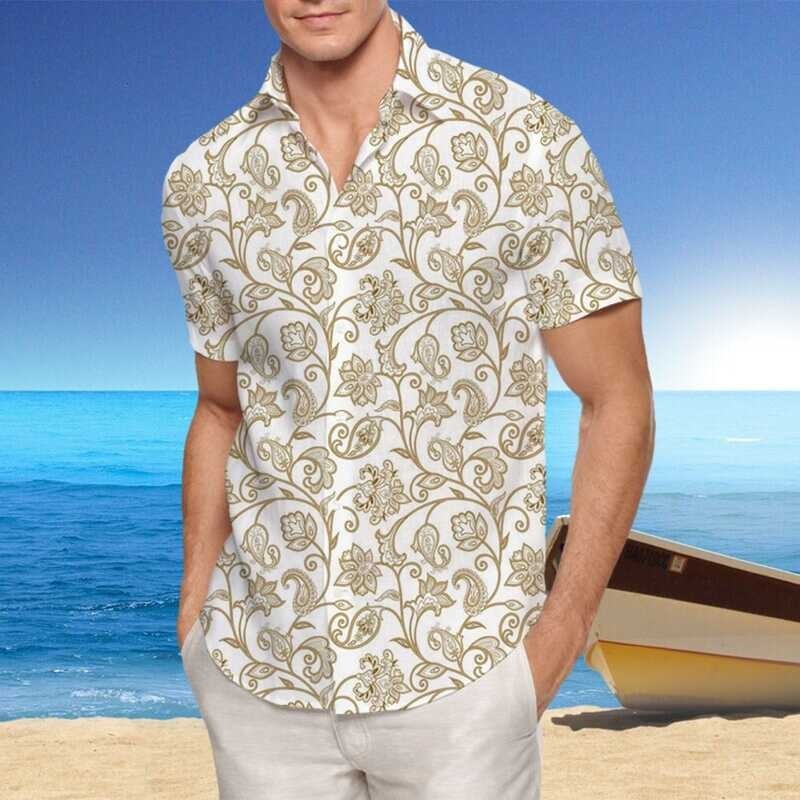 Hawaiian Beachwear Men'S Short Sleeve Tops 3d Printed Leaf Pattern Seaside Casual Cool Comfortable