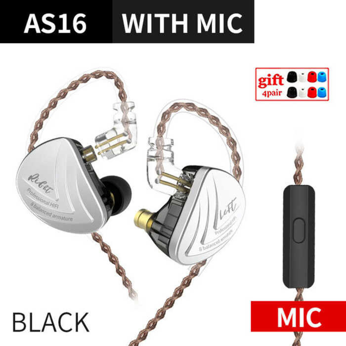 KZ As16 8Ba In Ear 8 Balanced Armature Headset High Sound Quality Monitor Hifi Earphone As10 Zs10pr phone