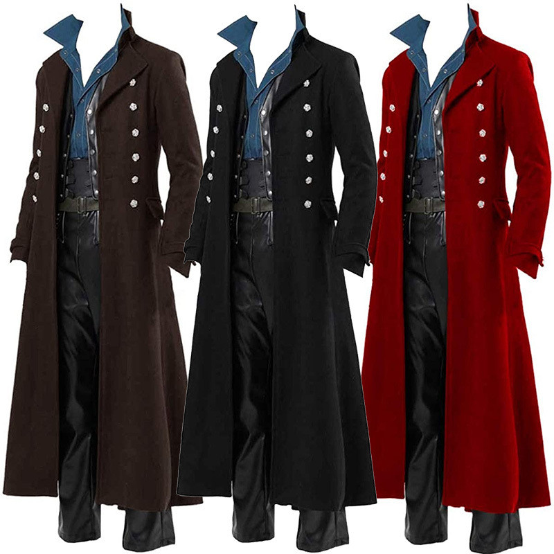 ใหม่แสดงเวทีบทบาทเล่นแต่งตัวยุคกลาง Steampunk Retro Gothic Coat Trench Coat Victorian ชุดความยาวกลาง