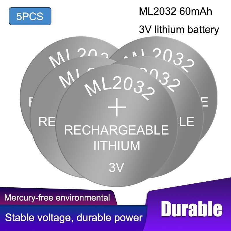 5ชิ้น/ล็อต3v แบตเตอรี่ปุ่ม2032 Ml2032ชาร์จ CMOS BIOS RTC Back Up สำรองแบตเตอรี่
