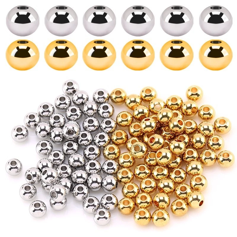 ของแท้ ลูกปัดสเตนเลส 304 ทรงกลม สีทอง สําหรับทําเครื่องประดับ สร้อยคอ สร้อยข้อมือ DIY
