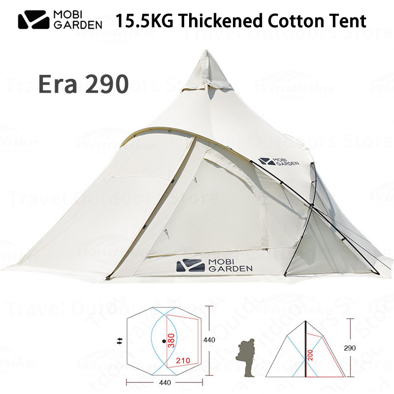 MOBI GARDEN Era290 Thickened Polyester Cotton Camping Pyramid Tent 5-8 Persons Large Space Waterproof Tent 7001