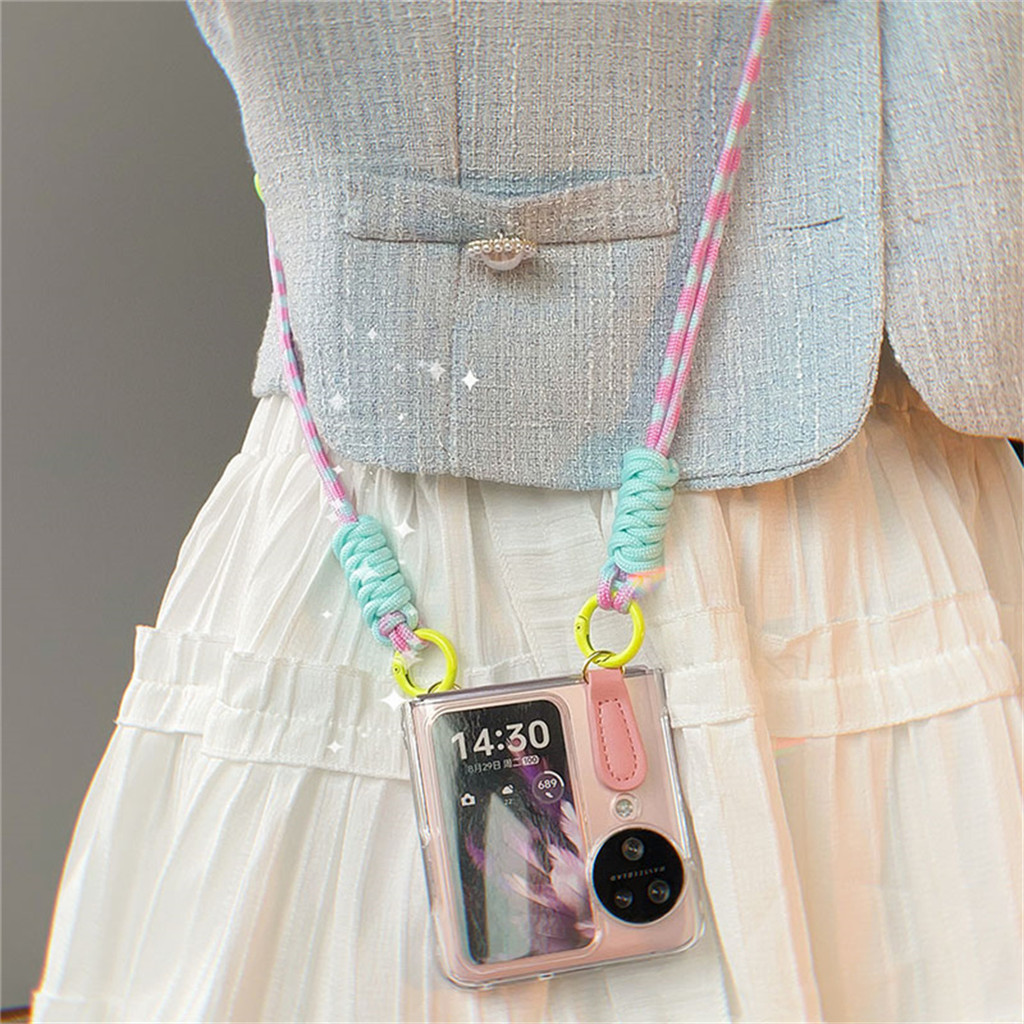 Ins เกาหลีน่ารักโปร่งใสแบบพกพาเชือกเคสโทรศัพท์สําหรับOPPOค้นหาN2flip N3flip N2 flip N3 N3flipพลิกกันกระแทกปกหลัง