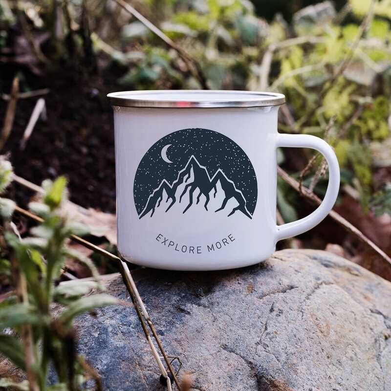 Sunset Forest 【hot】 Creek Creative Enamel Coffee Mugs Outdoor Travel Water Cups Camping Bonfire P