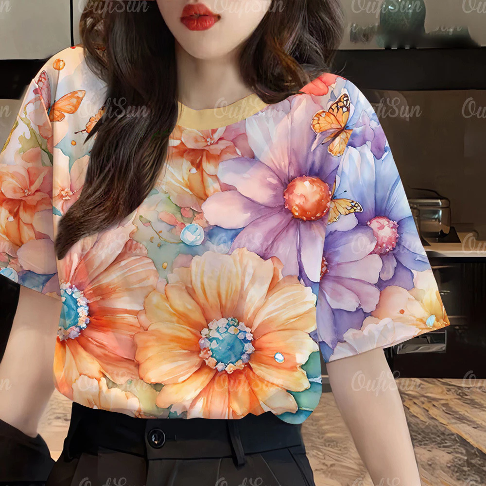 เสื้อยืดผู้หญิงลายดอกไม้แขนสั้น ทรงโอเวอร์ไซส์ รุ่น ส 15 thumbnail 5