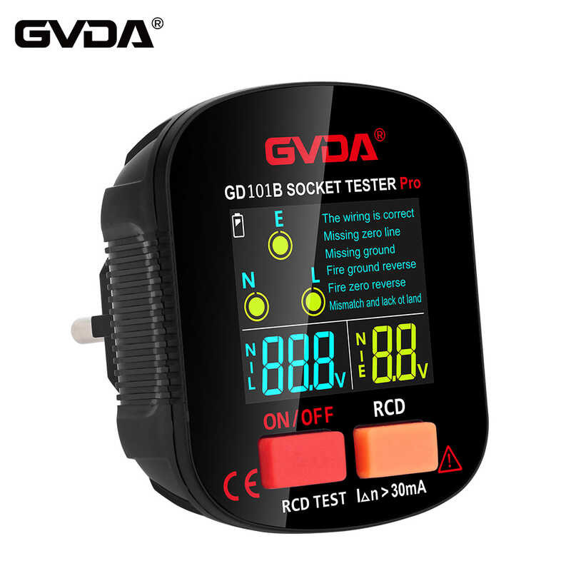 GVDA Socket Tester ซ็อกเก็ต Inspector Voltage Detector สายดินศูนย์ขั้วตรวจสอบเฟส Circuit Breaker Finder